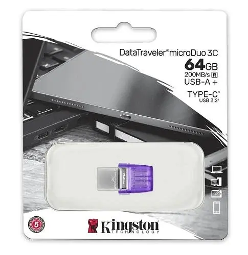 Флеш накопитель USB 64Gb DataTraveler microDuo 3C, Purple Kingston teh0021075 - фото 3