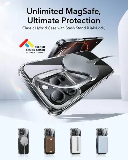 Прозрачный чехол с подставкой ESR Classic Hybrid Case with Stash Stand (HaloLock) Clear Black для iPhone 16 Pro Max (1A7500202) - фото 2