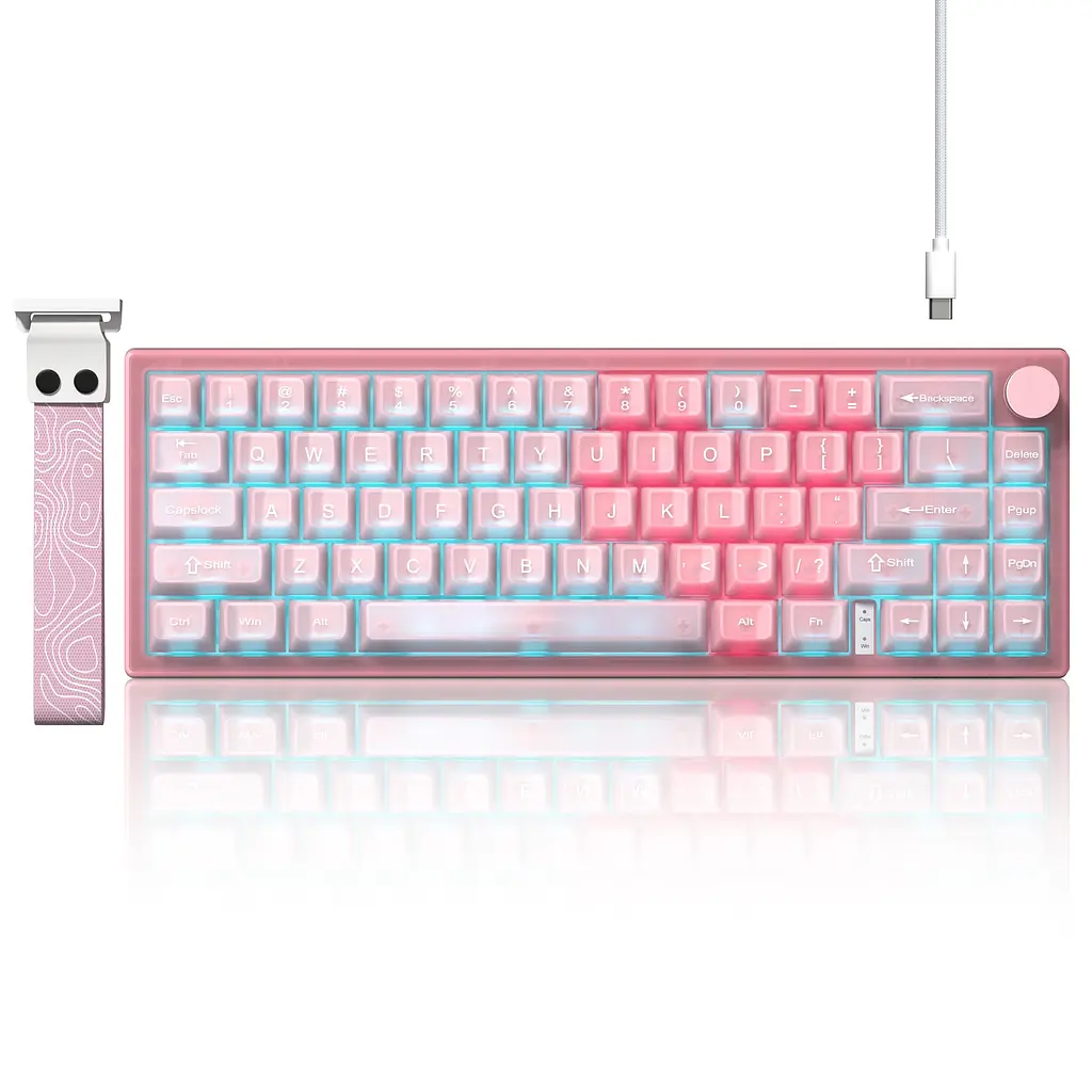 Игровая механическая клавиатура Womier VK66 Pro / Проводное подключение / Womier POM Series Switches / Pink - фото 2