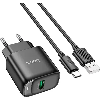 Зарядний пристрій HOCO C140A Smart USB QC 3.0 + кабель USB-A — USB-C чорний (6942007627825) - фото 7