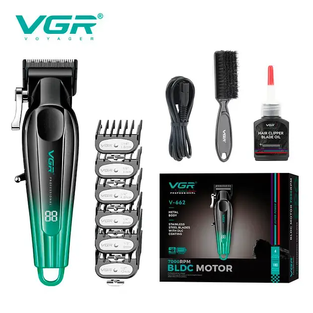 Аккумуляторная машинка для стрижки VGR V-662 Green, 7000 RPM, 6 насадок, LED дисплей - фото 2