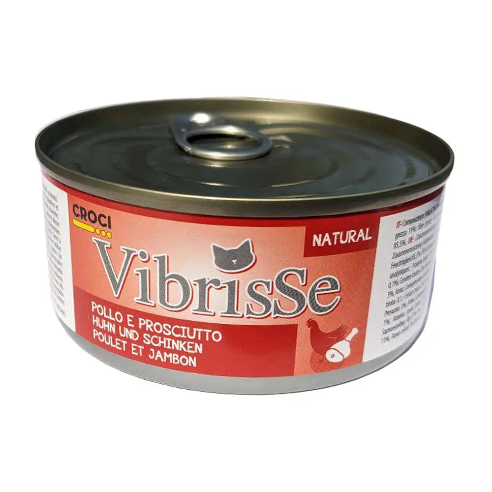 Вологий корм для котів Vibrisse курка та шинка, банка 140 г
