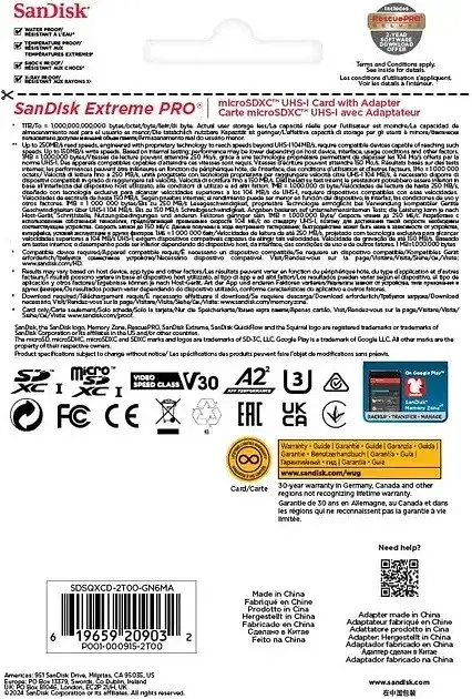 Карта пам'яті SanDisk 2 TB microSDXC Extreme PRO (SDSQXCD-2T00-GN6MA) - фото 3