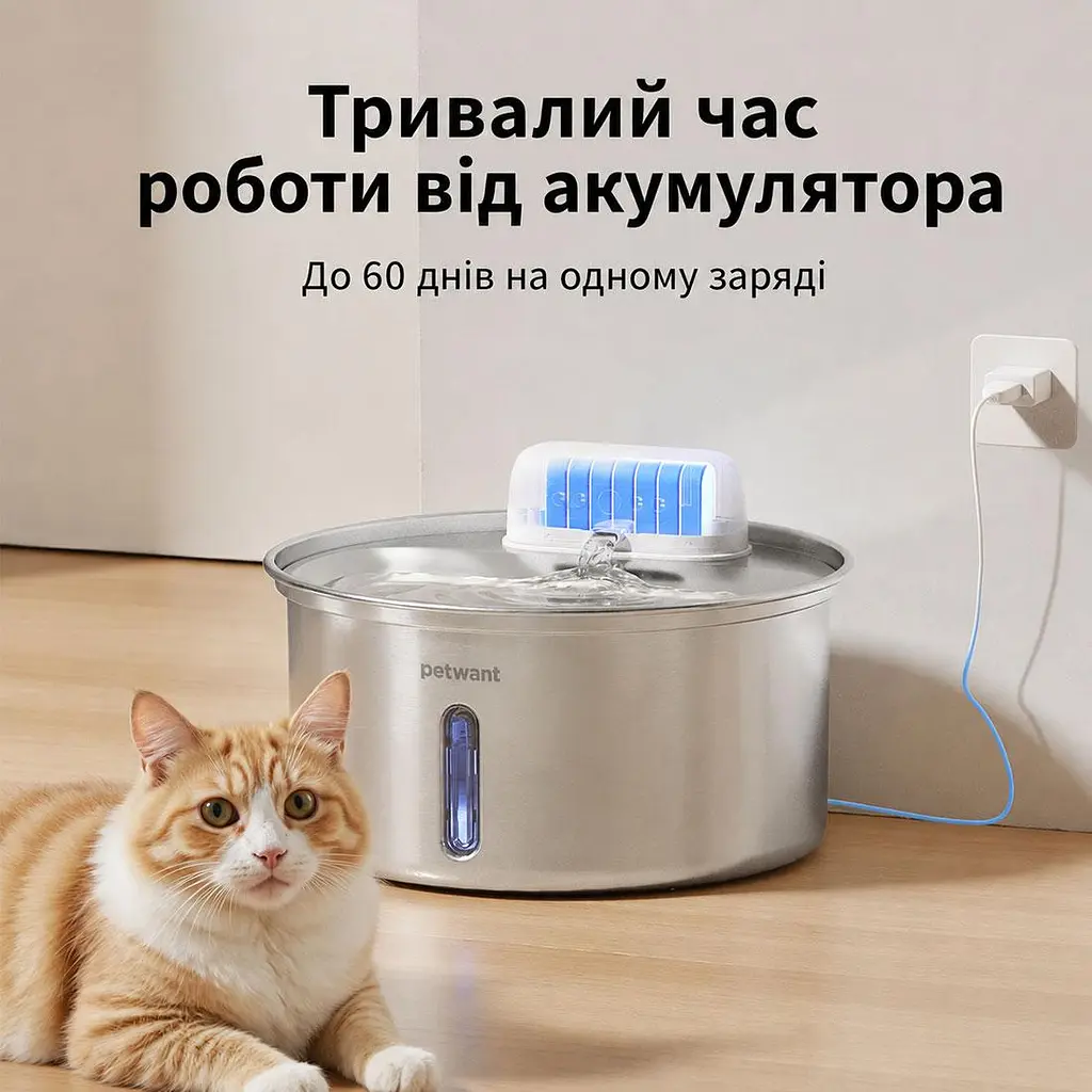 Поїлка автоматична для домашніх тварин Petwant W12-SE1 3.2L з датчиком руху на акумуляторі металічна - фото 4