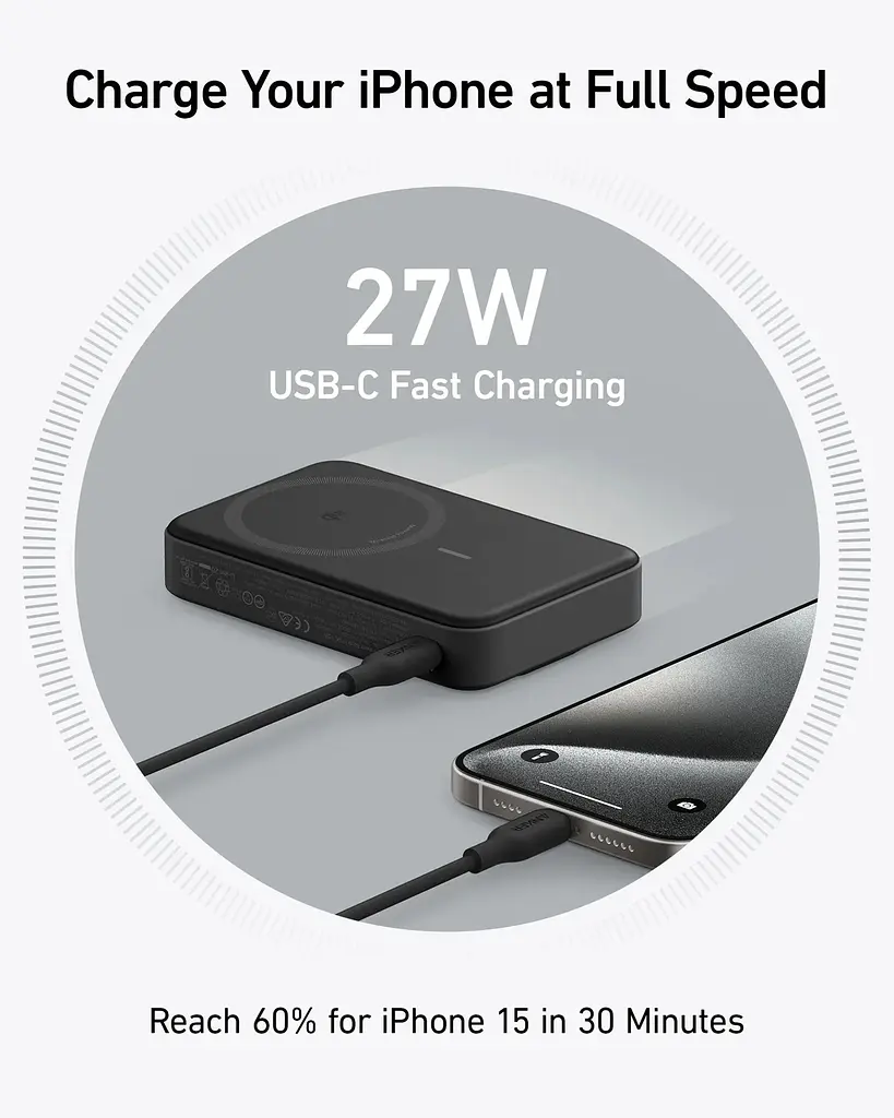 Портативний зарядний пристрій MagGo 10000 mAh Qi2 15W + USB-C PD 27W Black Anker teh0027062 - фото 2