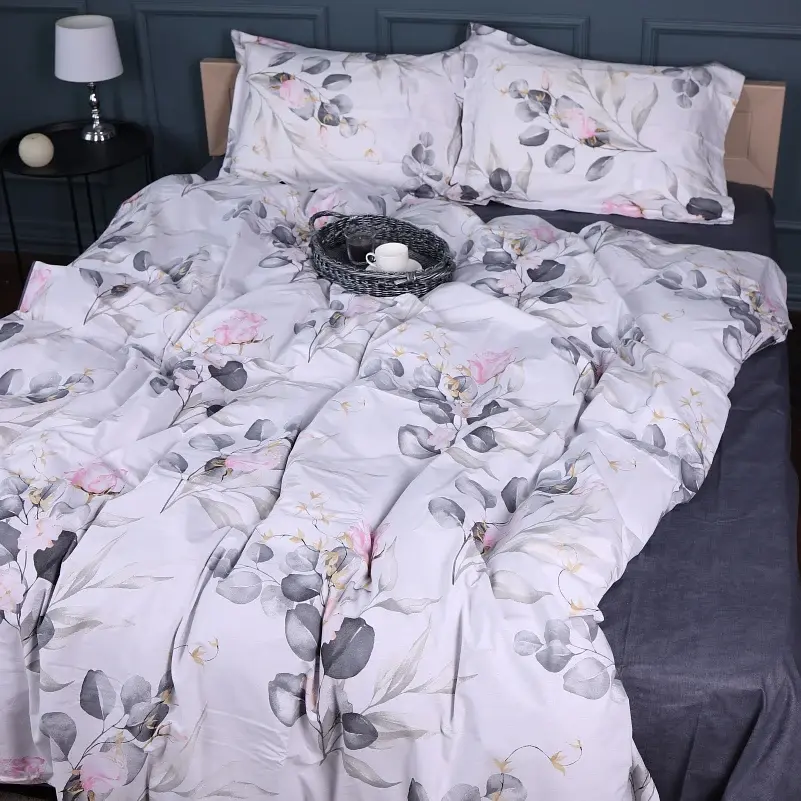 Наволочка MirSon Поплін 00-7 Pink Flowers 45х45 см біло-сіра з рожевим (2200009706660) - фото 2