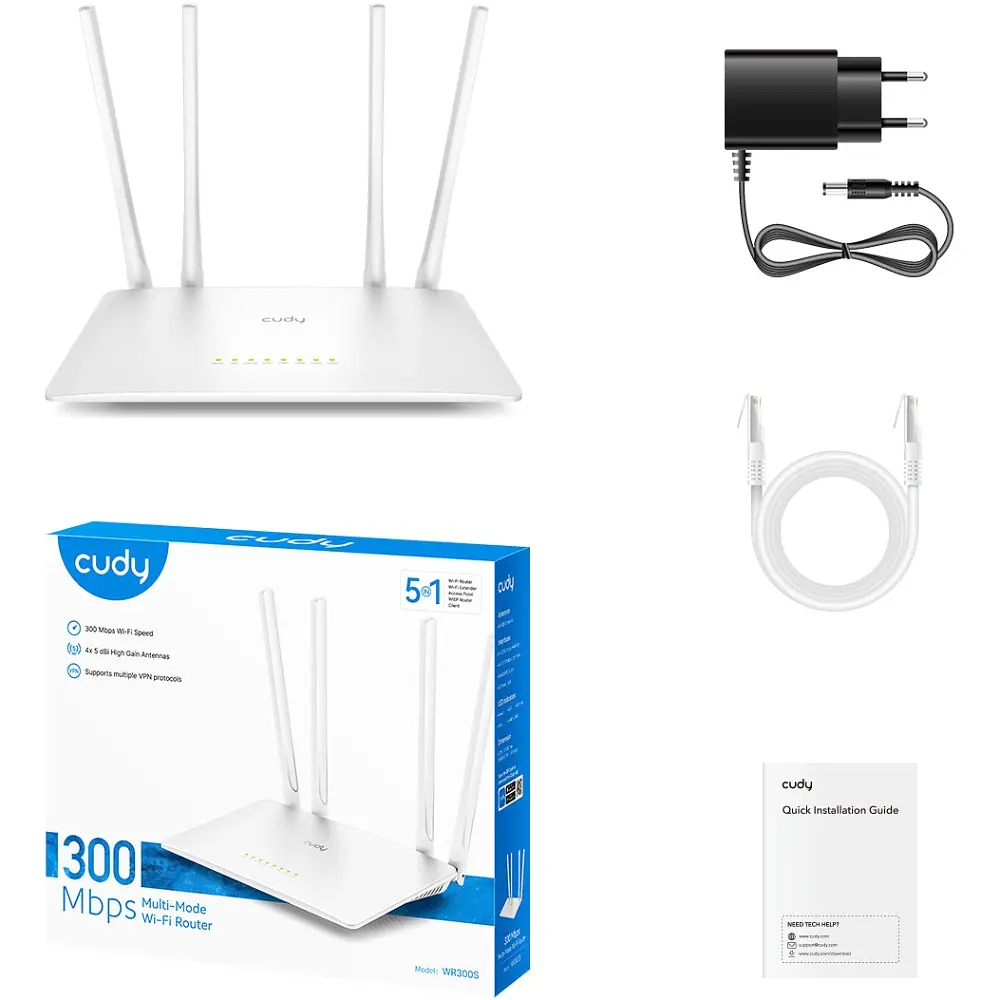 Маршрутизатор Cudy WR300S, Wi-Fi, 802.11b/g/n, 300Mbps 2.4GHz, 5×10/100Mbps, 4×5dBi an, WiFi, IPv6 - фото 5
