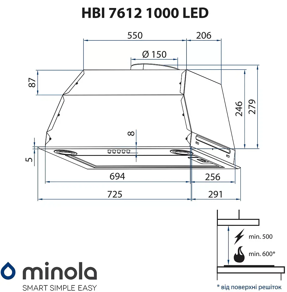 Вытяжка полновстраиваемая Minola HBI 7612 BL 1000 LED - фото 8