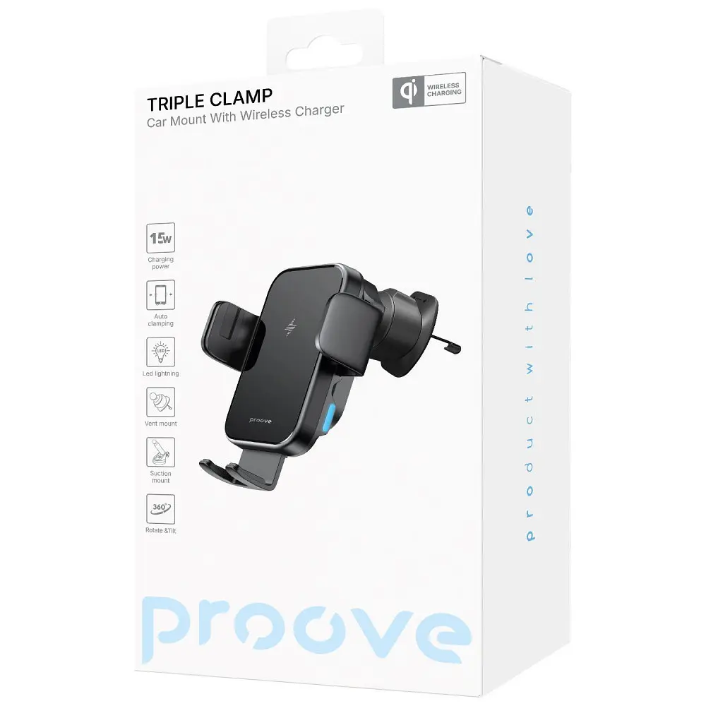 Автомобільний тримач з Бездротовим ЗП Proove Triple Clamp 15W - фото 2