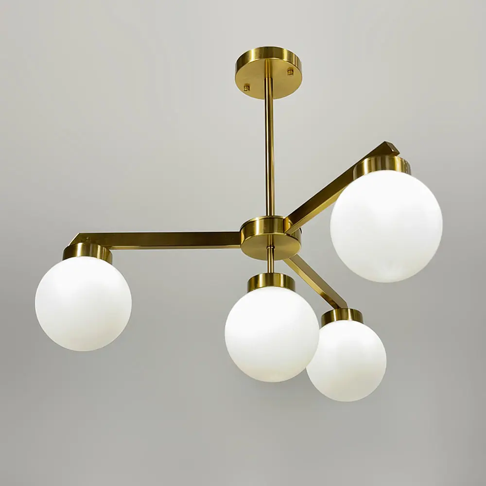 Латунная люстра на 4 белых плафона Ø 60 см | Ст. SGJ 6.4 AB+WT | Line F - фото 2