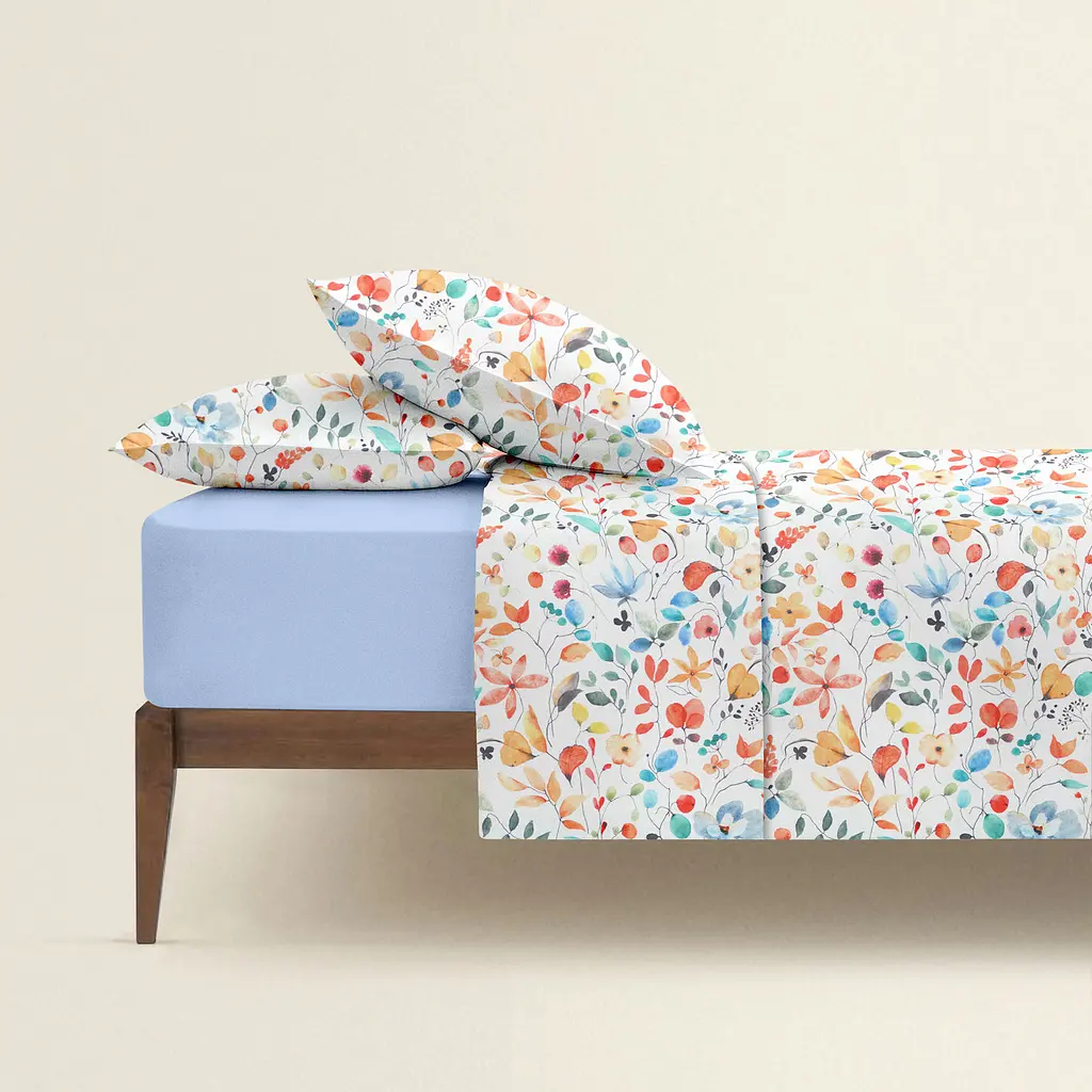 Комплект постільної білизни Cosas євро з простирадлом на резинці AQUARELLE FLOWERS CS4 200 x 220 см (FlowersAquaColorful_El-62Maya_200) - фото 2