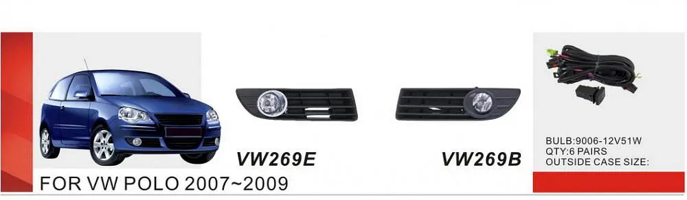 LED Протитуманні фари для Volkswagen Polo 4 2007-2009 9006-12V 55W з проводкою Комплект (VW-269E) - фото 3