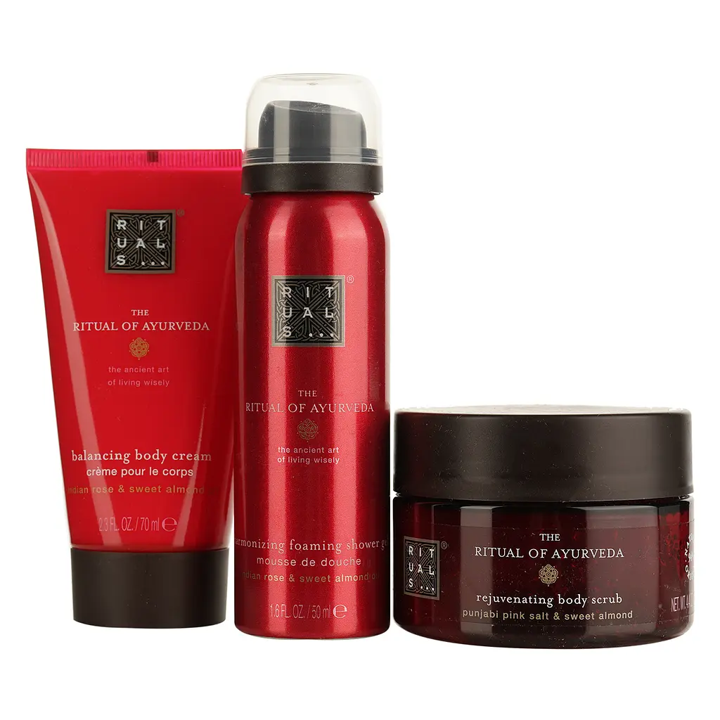 Подарочный набор Rituals Ritual of Ayurveda Trial Set: скраб для тела 125 г + гель-пена для душа 50 мл + крем для тела 70 мл - фото 2