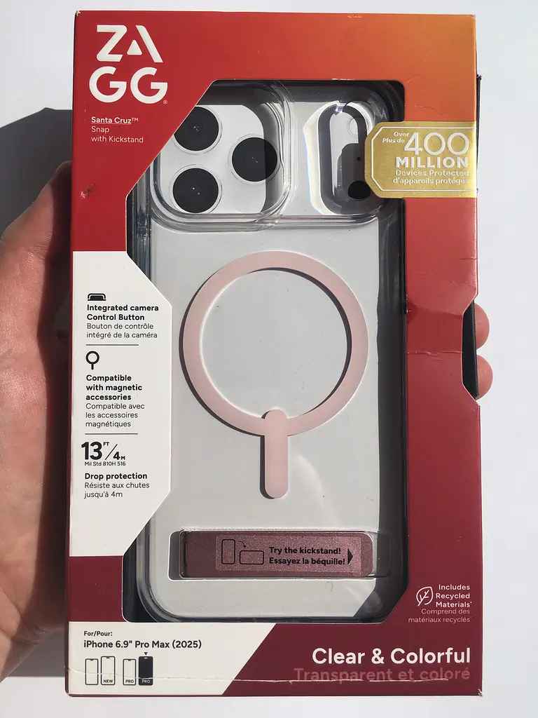 Чохол протиударний для iPhone 17 Pro Max ZAGG Gear4 Santa Cruz MagSafe KS Clear Case Прозорий з підставкою Рожевий - фото 5