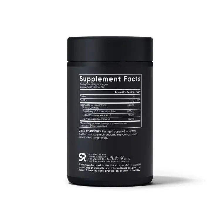 Омега 3 Sports Research Vegan Omega-3 1400 mg, 60 капсул з концентрату рослинної водоростевої олії - фото 2