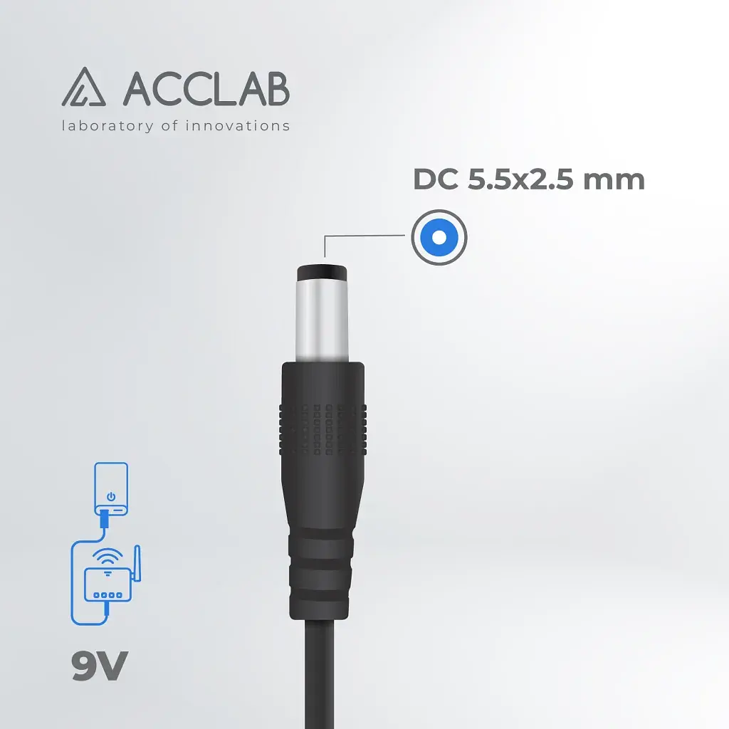 Кабель живлення USB to DC 5.5x2.5mm 9V 1.0m 1.0A ACCLAB (1283126565113) - фото 3