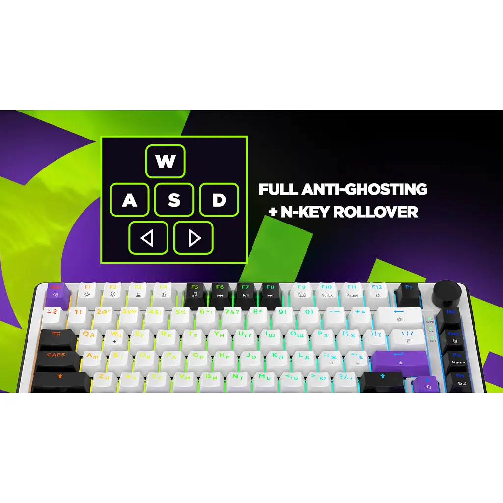 Клавіатура Hator Hellyberry HK75 Mechanical Linear RGB Wireless/Bluetooth/USB UA White/Violet (HK75_wireless) - фото 12