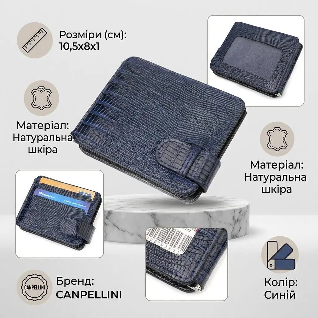 Фактурний чоловічий затискач для грошей із натуральної шкіри з тисненням Canpellini 21942 синій - фото 2