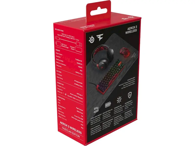 Миша SteelSeries Aerox 3 Wireless Faze Clan Edition Red Black (62609) - фото 3