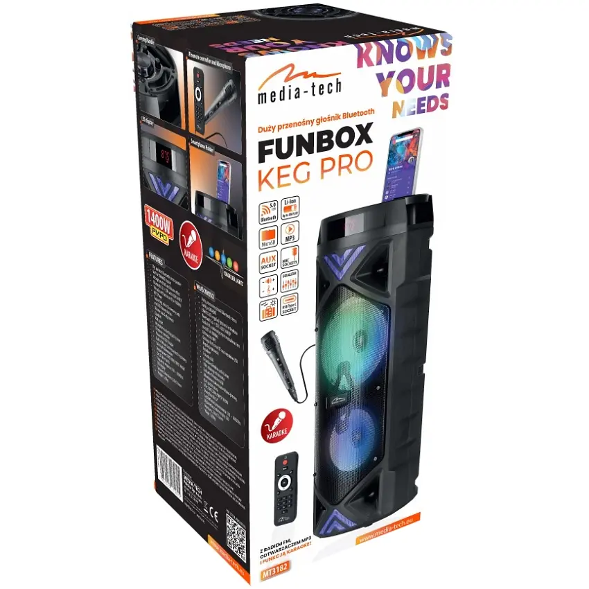 Акустична система 1.0 Media-Tech 50W Bluetooth/FM/AUX/SD/USB/КАРАОКЕ/LED чорна - фото 9