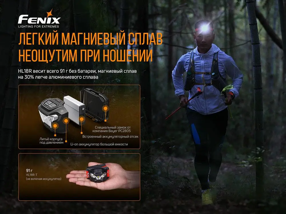 Налобний ліхтарик Fenix HL18R-T 500лм (5 режимів) Чорний із червоним - фото 8