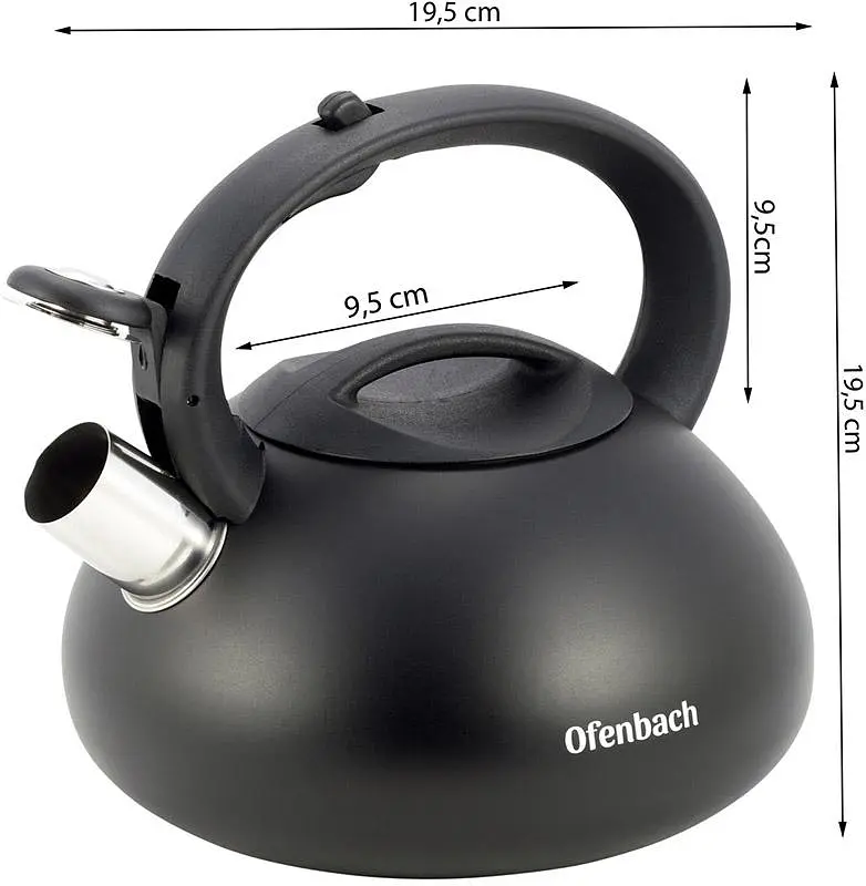 Чайник Happy Kettle з нержавіючої сталі зі свистком матовий Ofenbach 19.5 см kuh0006803 - фото 3