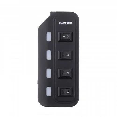 Хаб USB Maxxter HU2A-4P-AC-02, Black, USB 2.0 - 4xUSB 2.0, кабель 1 м, блок живлення, індивідуальні вимикачі на кожний порт - фото 3