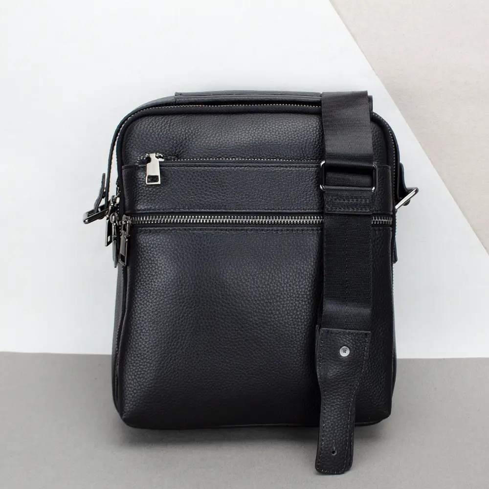 Сумка чоловіча шкіряна чорна Tiding Bag 17622-3A через плече з ручкою - фото 6