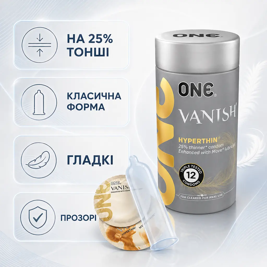 Презервативи ONE Vanish 12 ШТУК, ультратонкі гладкі презервативи для природних відчуттів, суперчутливі змащені - фото 3