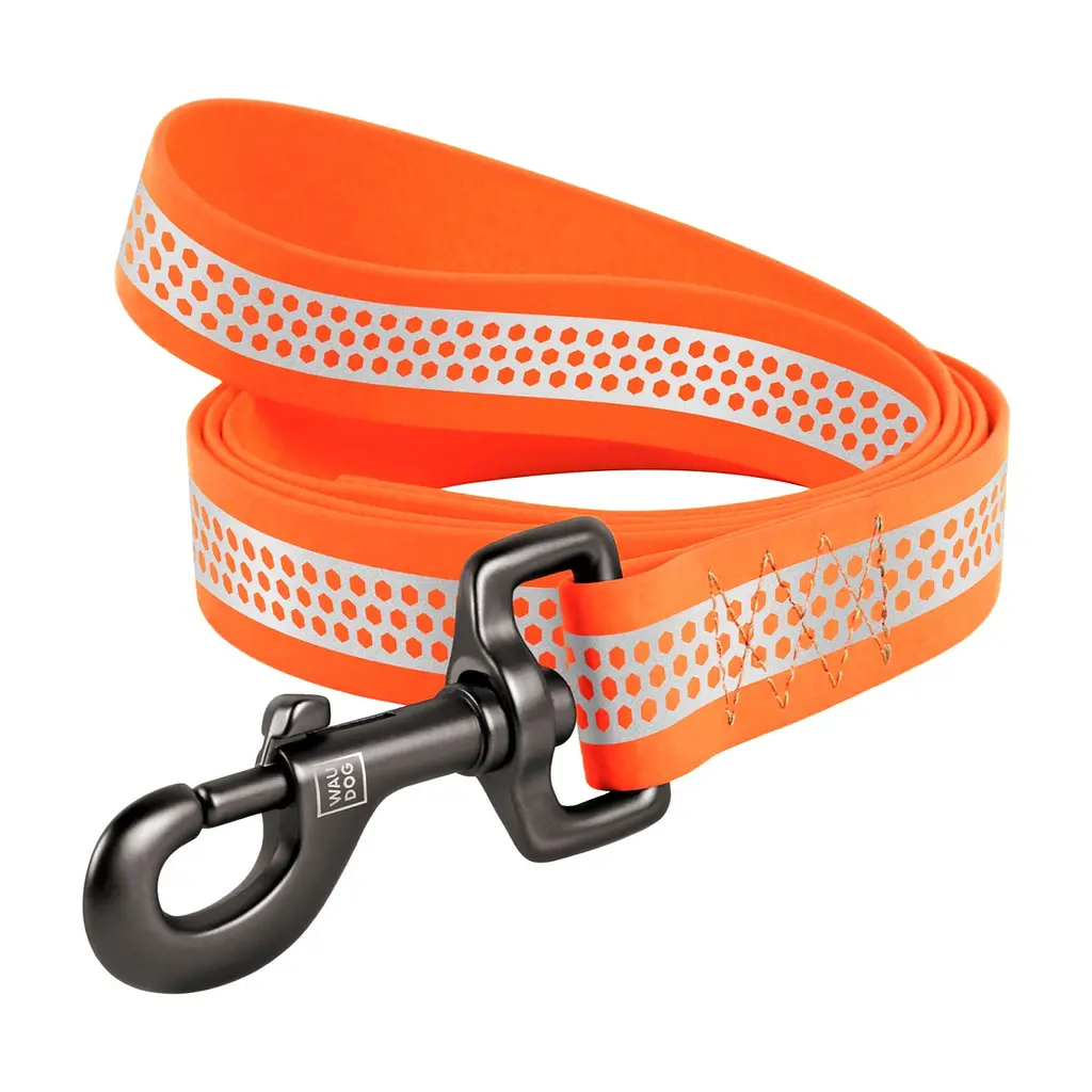 Повідець для собак WAUDOG Waterproof світловідбивний L-XXL Ш 25 мм Д 305 см помаранчевий (26024)