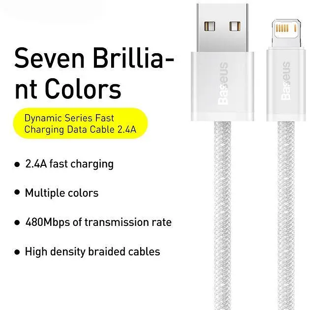 Кабель Baseus Dynamic Series Fast Charging Data Cable USB to iP 2.4 A 2 m White (CALD000502) - фото 2