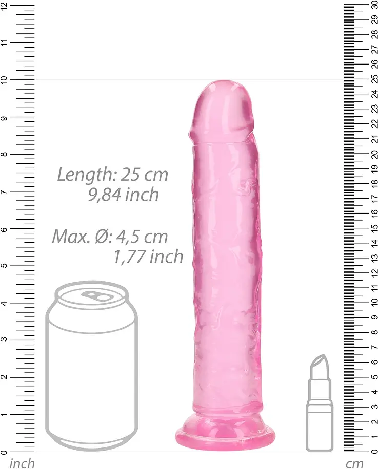 Фалоімітатор RealRock Crystal Clear 9'' 25 см (рожевий) - фото 8