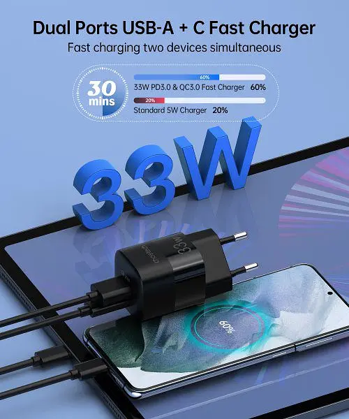 Зарядний пристрій для смартфона Choetech PD5006 33W із швидким заряджанням QC3.0/PD/PPS чорний - фото 3
