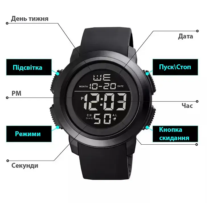 Спортивний чоловічий годинник Skmei 1719 (Чорний з чорним) - фото 5