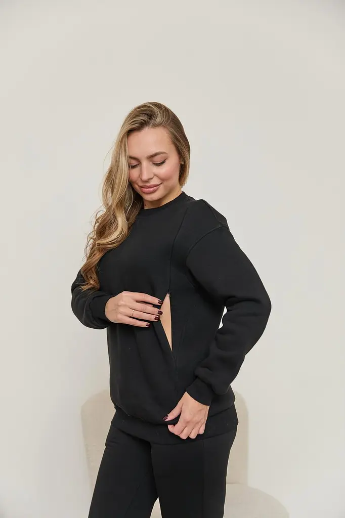 Теплий світшот для майбутніх мам та годування груддю Berlin XXL-3XL (50-52) Lullababe Чорний - фото 8