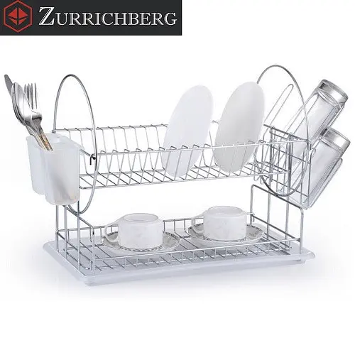Сушилка для посуды Zurrichberg ZB/2091 из нержавеющей стали двухъярусная с поддоном и подставками для приборов - фото 3