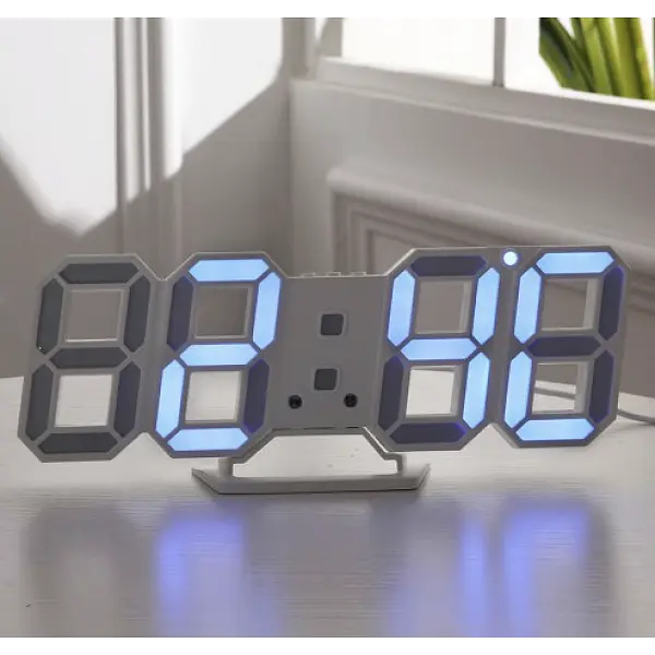 Настільний LED годинник електронний з будильником термометром від USB Caixing CX-2218 синє підсвічування - фото 3