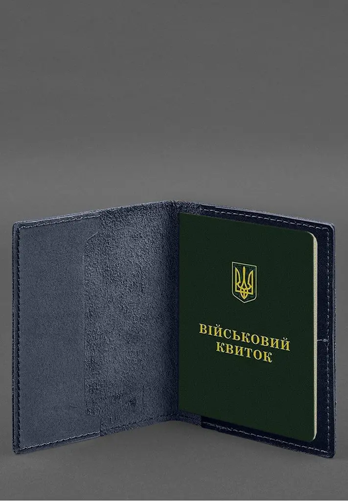 Шкіряна обкладинка для військового квитка з кишенями 7.2 синій краст - фото 4