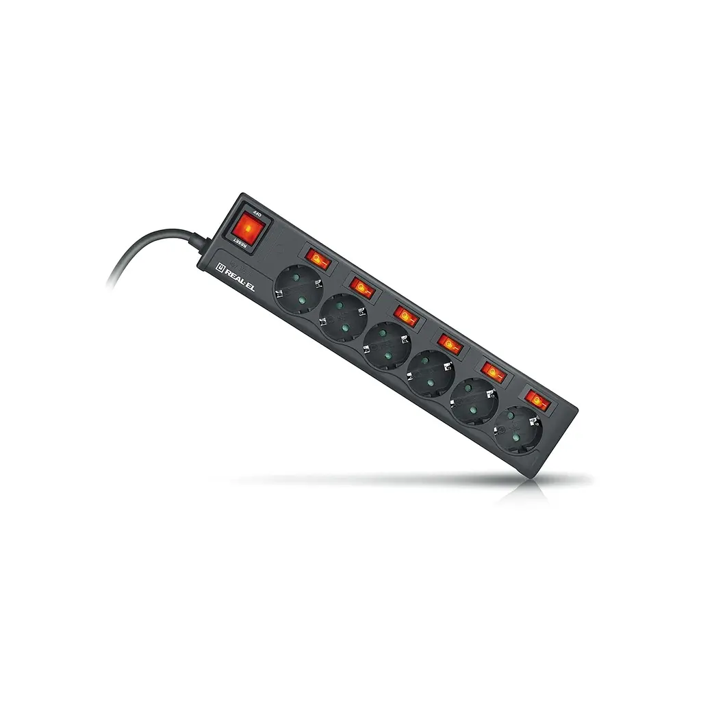 Мережевий фільтр живлення REAL-EL RS-6 EXTRA 1.8m, black (EL122300001) - фото 3