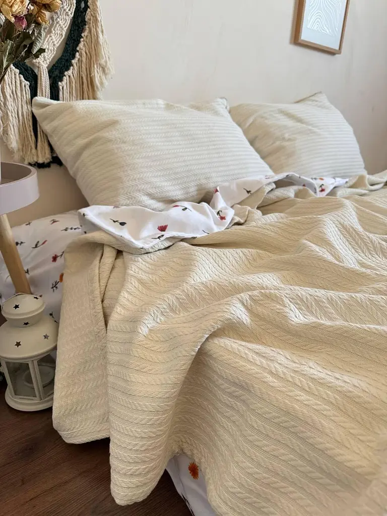 Покривало Zeintex Косичка бавовняне світло-бежеве - фото 6