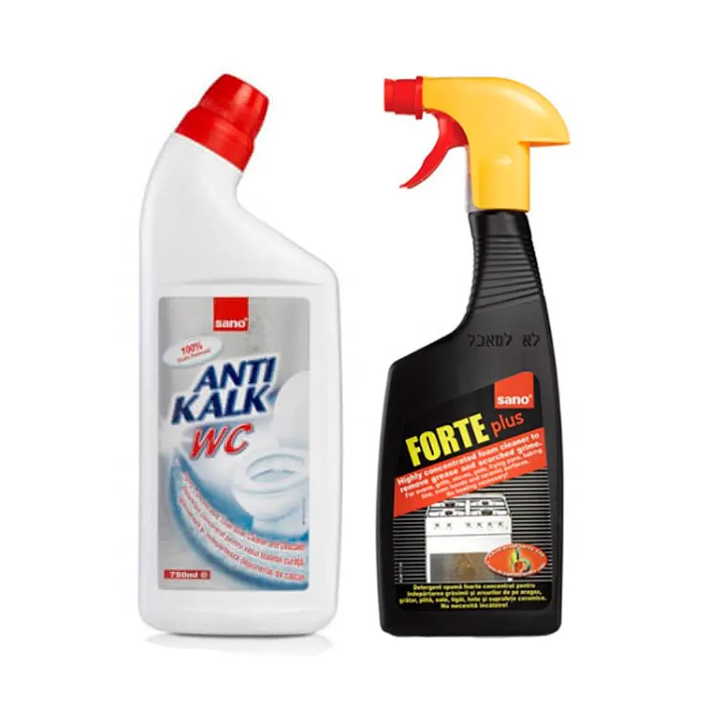 Засіб для чищення унітазів Sano Anti Kalk WC 750 мл & Засіб для видалення жиру та сажі Sano Forte Plus 500 мл (287621, 993109)