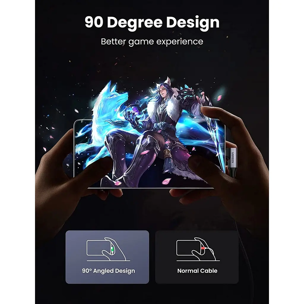 Дата кабель USB 3.0 AM to USB-C 1.0m 60W US385 90° Black Ugreen (20299) - фото 4