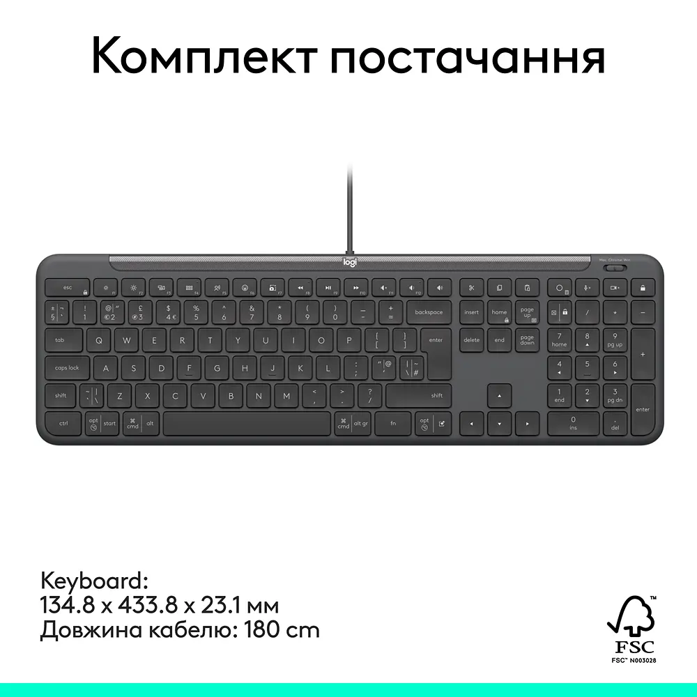 Клавіатура Signature Slim K620 Wired Keyboard for Business - GRAPHITE (920-013333) Logitech teh0022929 - фото 8