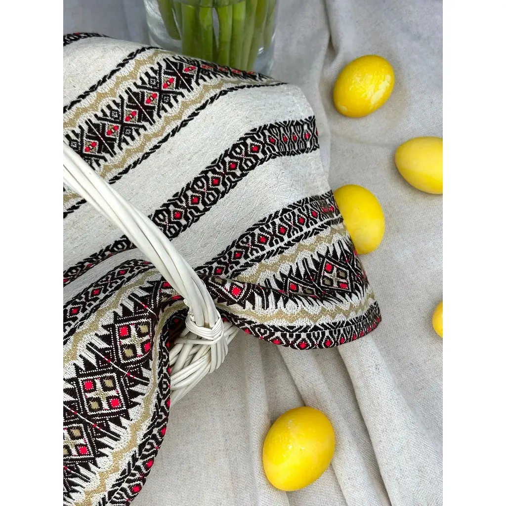 Комплект Пасхальная корзина Буковина (маленькая) с льняным полотенцем 45х30 см Святогор (красный) и свечой - фото 8