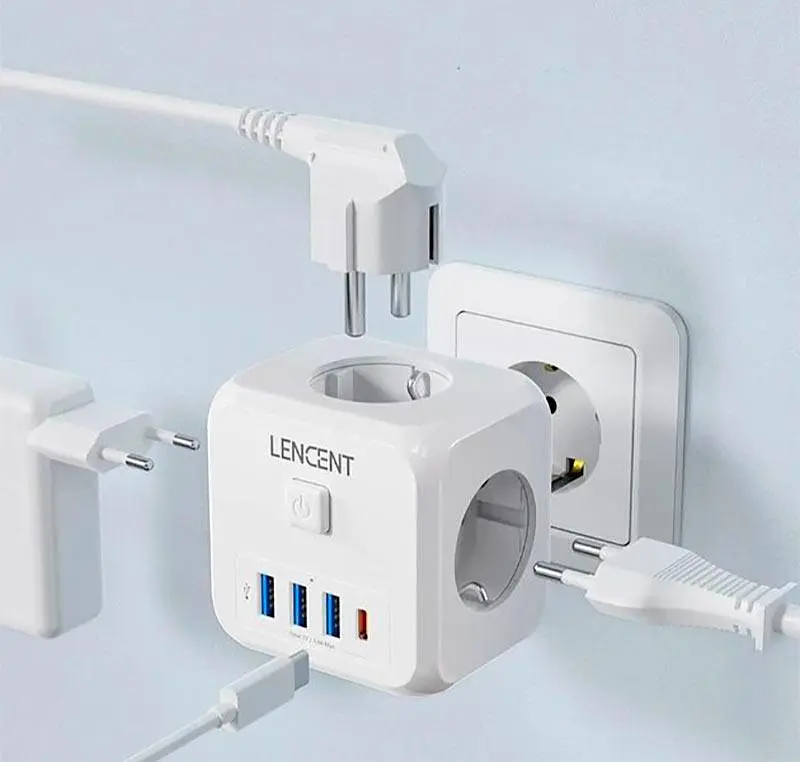 Мережевий фільтр, трійник LENCENT | 3 розетки | 3 USB порта | 1 Type-С | швидка зарядка - фото 2