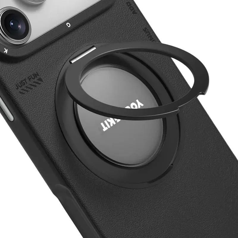 Чохол YoungKit Leather Case with Magnetic Ring для iPhone 17 Pro Max + Magnetic Stand 360° Black [167784] - фото 3