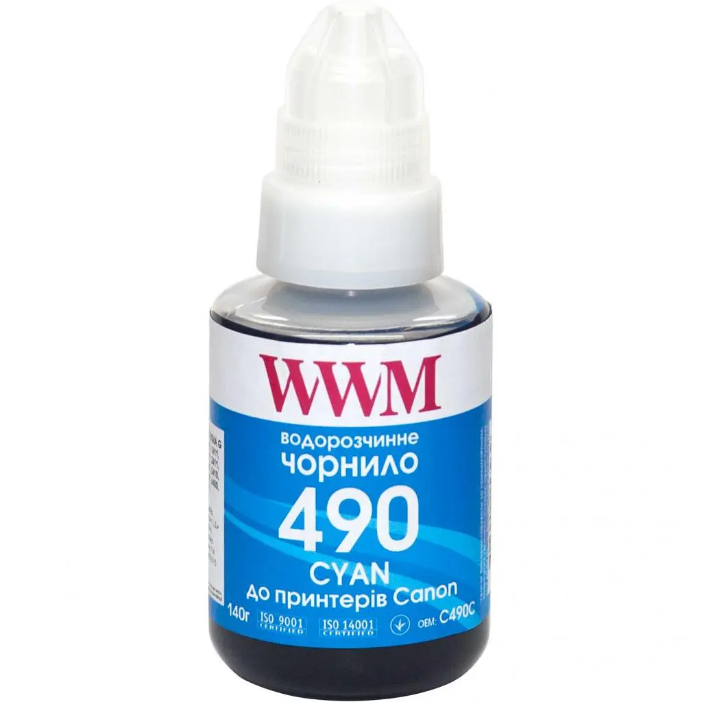 Чорнило WWM Canon GI-490, 140 г блакитне (C490C)