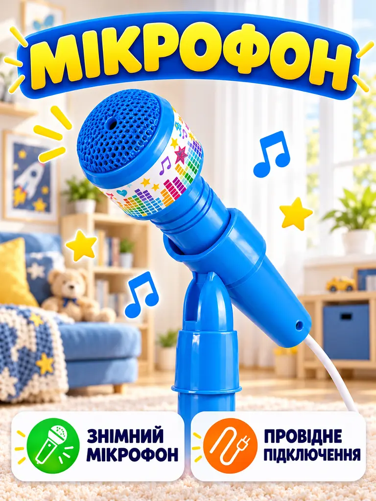Дитячий мікрофон на регульованій стійці зі світловими ефектами для співу блакитний (37261589) - фото 4