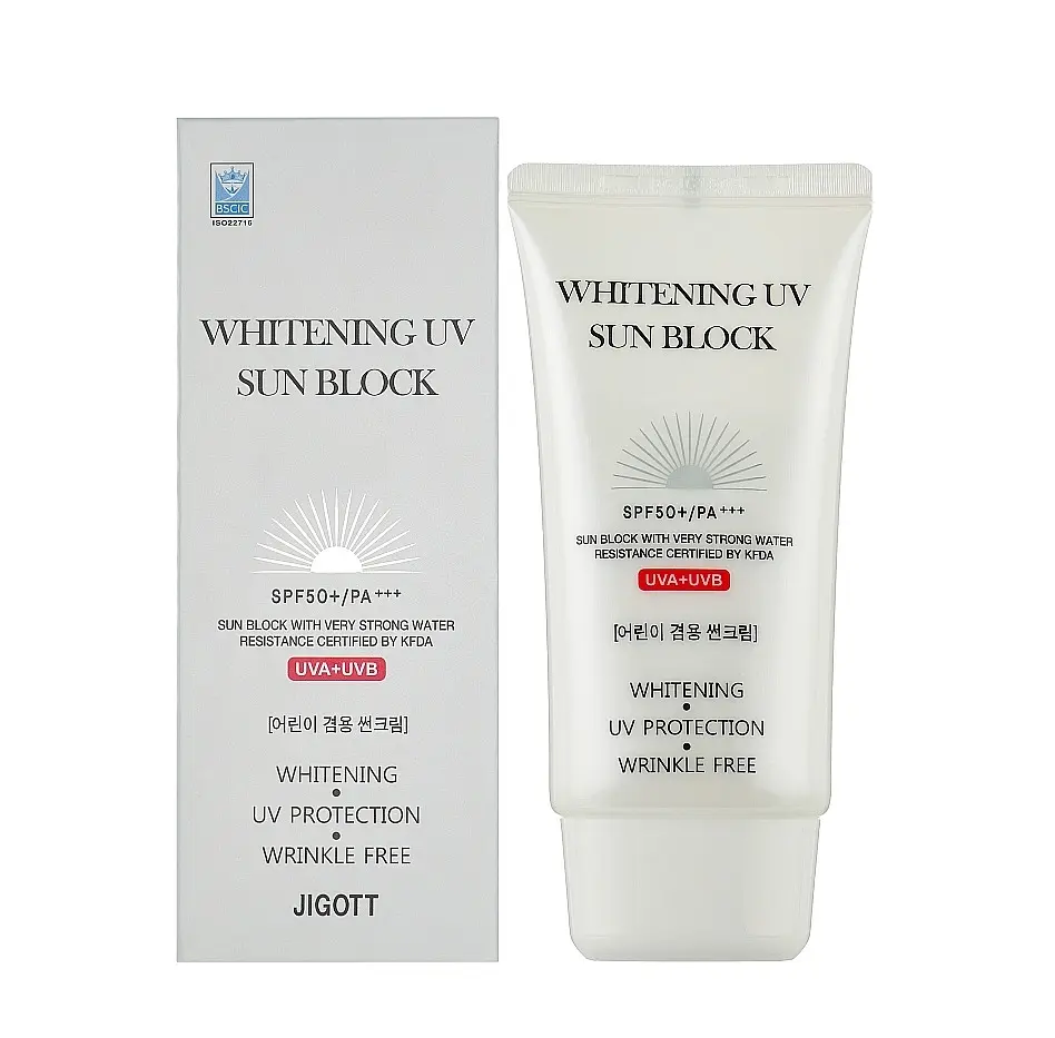 Сонцезахисний відбілюючий крем WHITENING UV SUN BLOCK CREAM SPF50 PA+++ Jigott 70 мл - фото 2