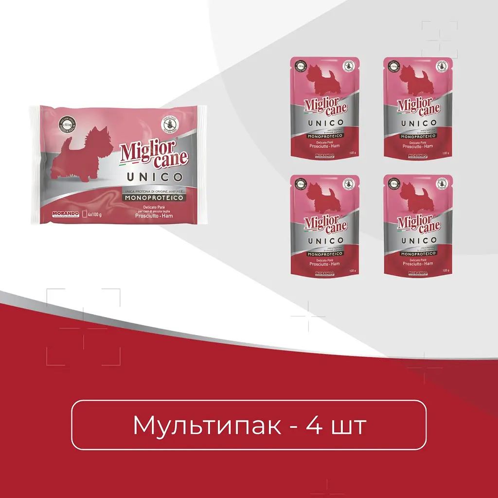 Вологий корм для собак Morando Migliorcane Unico паштет з прошуто (4 шт. х 100 г) - фото 2